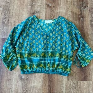 Cynthia Rowley Teal and Yellow Floral Blouse